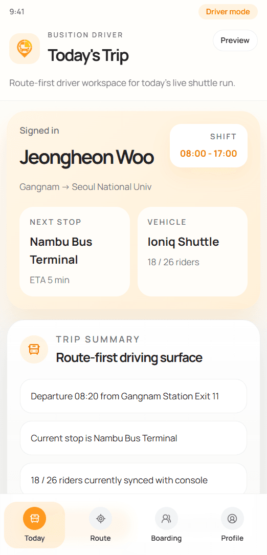 Busition Driver today trip preview